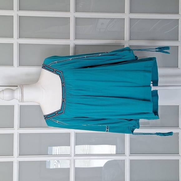 Crown & Ivy Teal Embroidered Square Neck Blouse - Picture 1 of 10